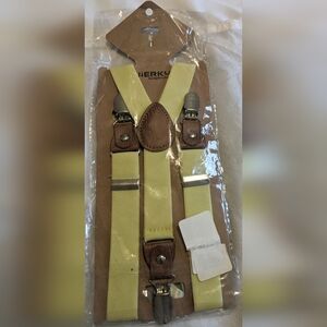 Jierku Yellow Suspenders with Brown Leather Accents